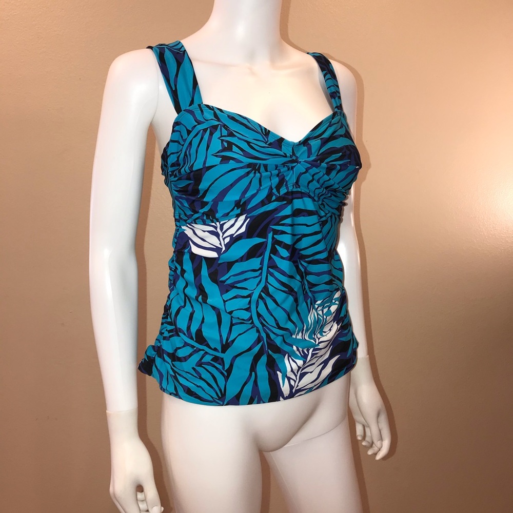 Tropical Escape Blue Tankini Swim Top Size 12 Swim Beach Pool Resort Vacation